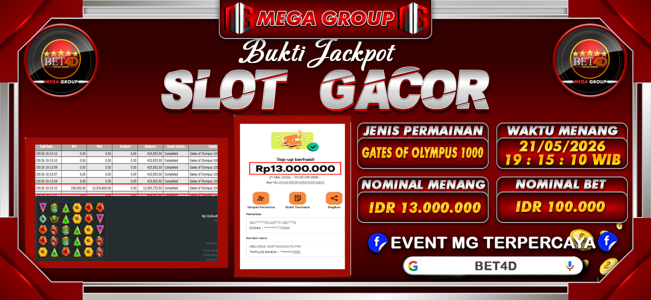 Bukti JP situs Bet4D hari Jumat, 22 Mei 2026