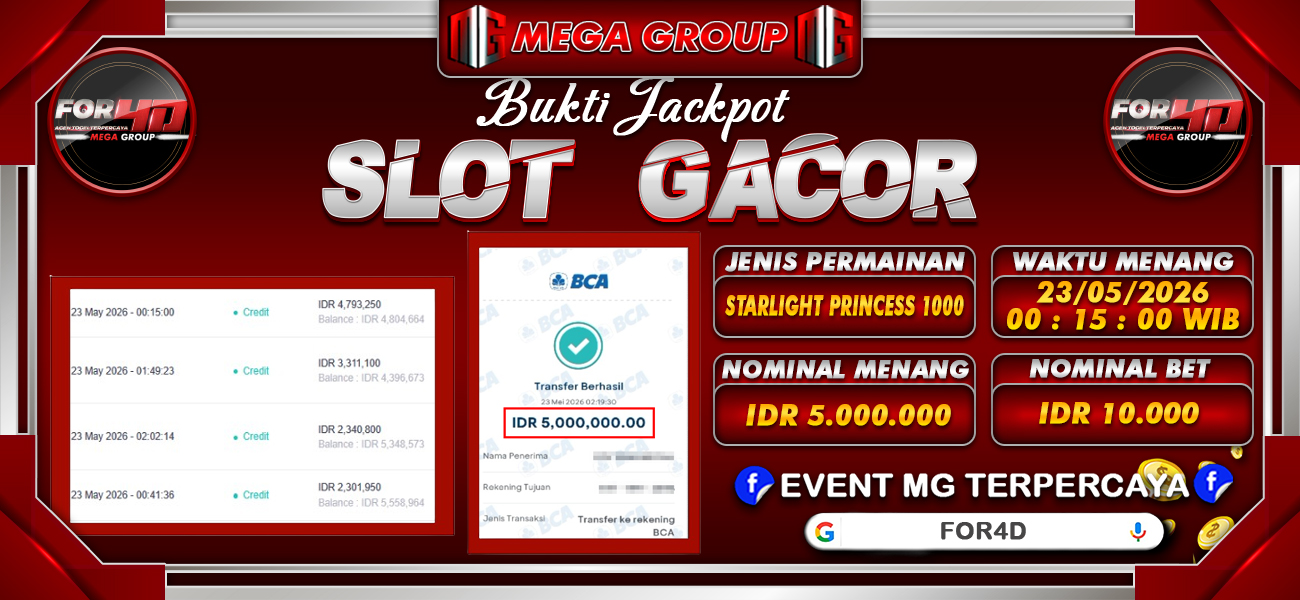 Bukti JP situs For4D hari Sabtu, 23 Mei 2026
